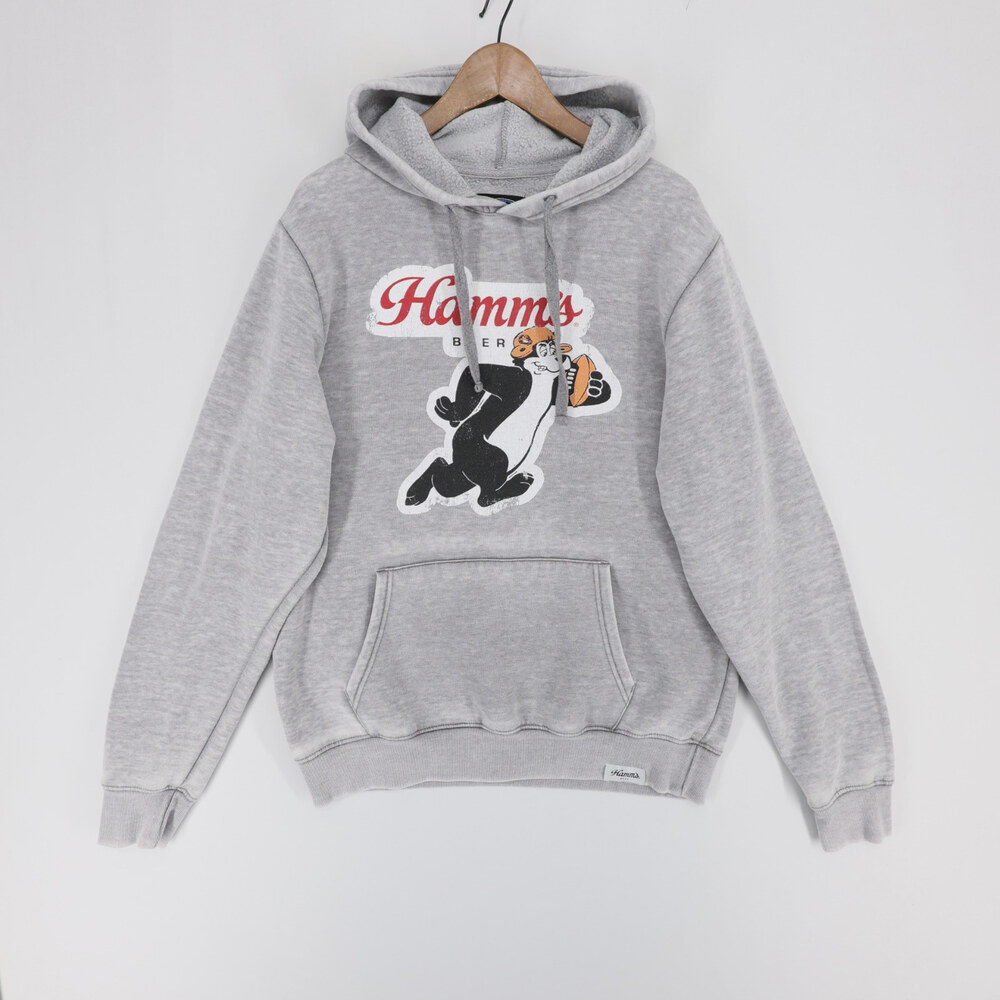 Hamms Beer Hoodie Mens M Gray Heather Football Bear Angry Minnow